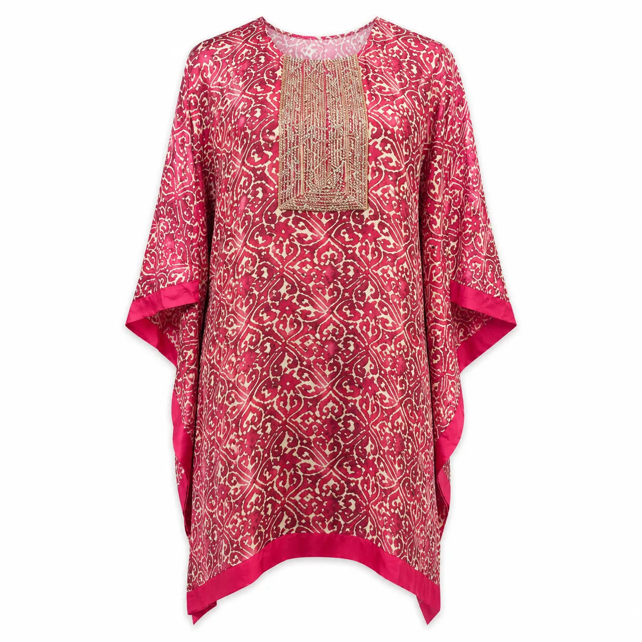 Kaftan-Cords Vibrant pink with red floral accents